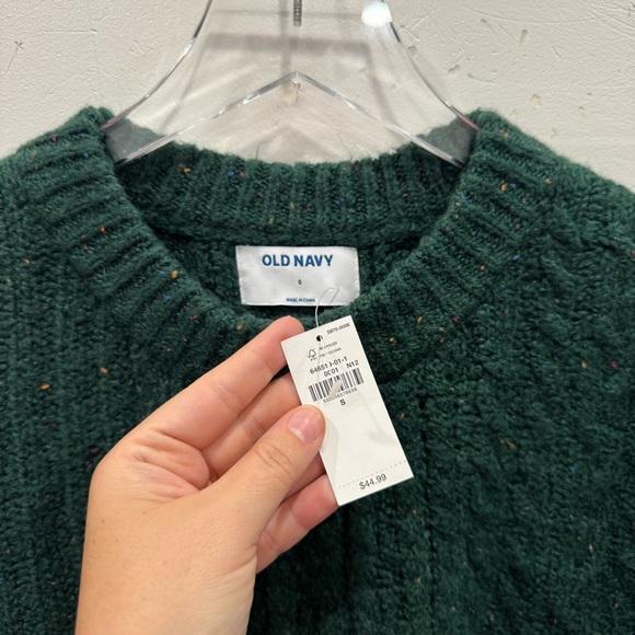 Old Navy Cozy Cable Knit Blouson Sleeve Sweater Forest Green Small Cotton Blend - Picture 8 of 11